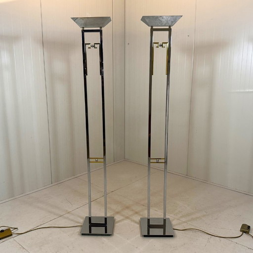 2 X Arte Lumen floor lamps chrome & brass 1970s