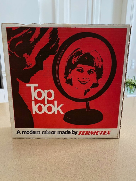 Image 1 of Termotex space age orange mirror, a modern mirror made by Termotex in Denmark from the 70s