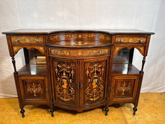 Image 1 of Antique English Sheraton Revival Rosewood Inlaid Server / Buffet – Late 19th Century