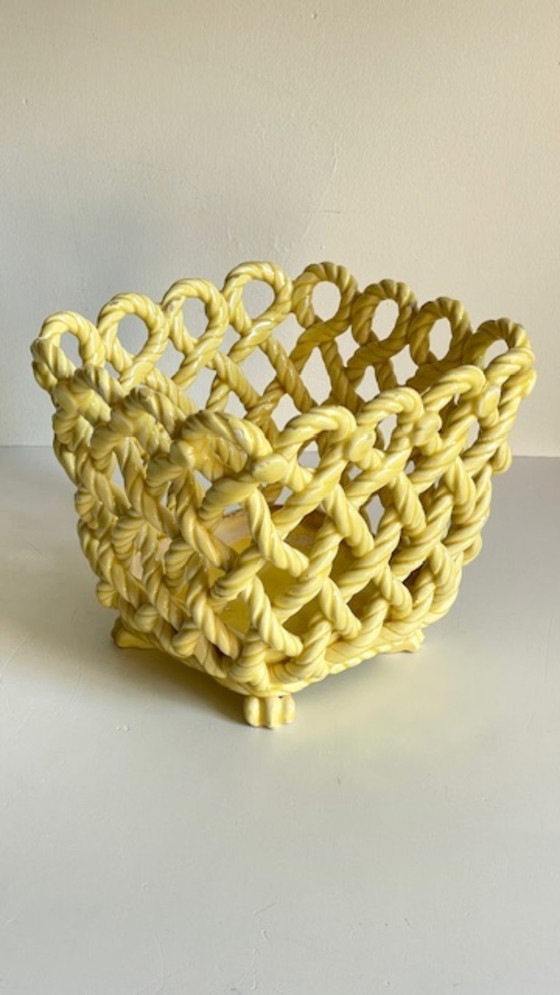 Image 1 of Vintage Woven Earthenware Plant Pot