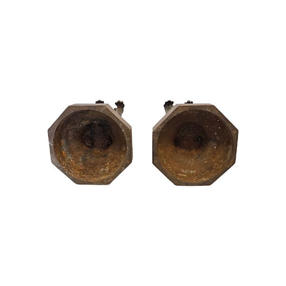 Image 1 of Victorian cast-iron lions on pedestals, late 19th century