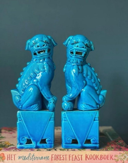 Ensemble de chiens de temple chinois en bleu azur