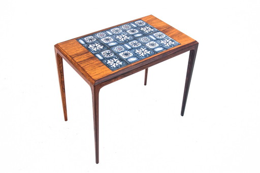 Side table with blue ceramics, Denmark, 1960s.