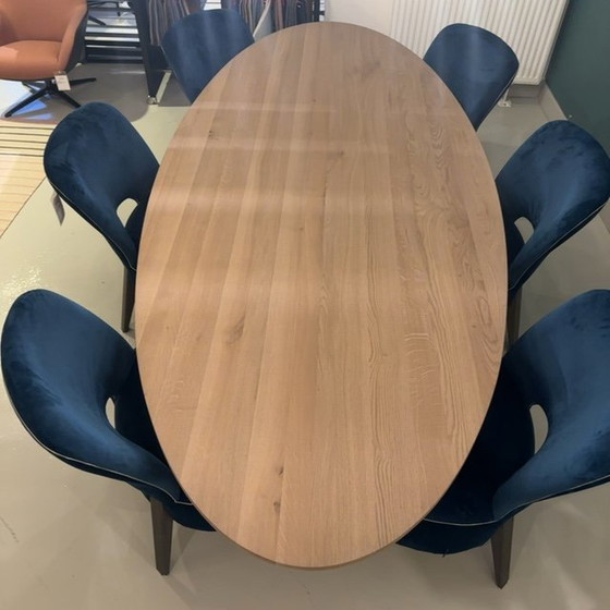 Image 1 of Mesa de comedor baja Passe Partout Buddha - 300x130 con sillas de comedor Moon (juego de 6)