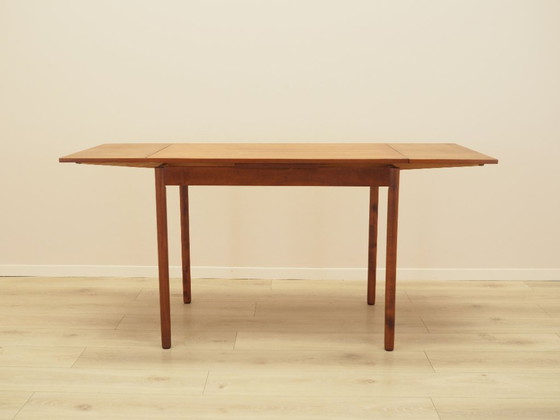 Table à manger extensible danoise en teck sur pieds en bois massif, années 1970, Tables de salle à manger (photo 14 sur 14)