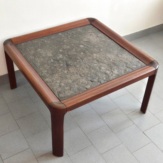 Image 1 of TABLE BASSE VINTAGE SCANDINAVE 1960 EN TECK PALISSANDRE & PIERRE DE SCHISTE 60S