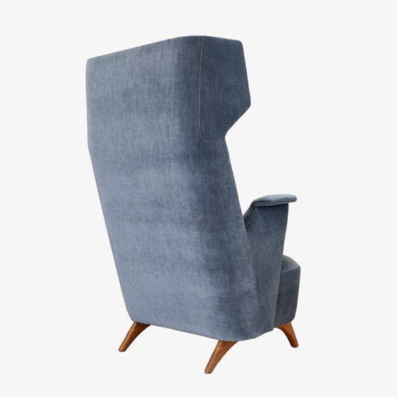 Image 1 of Paar Mid Century Moderne Italiaanse fluwelen fauteuils met hoge rug, 1950