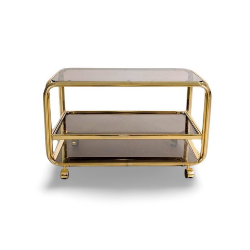 Mid-century side table, serving trolley, brass and glass, Italy, 1970s vintage