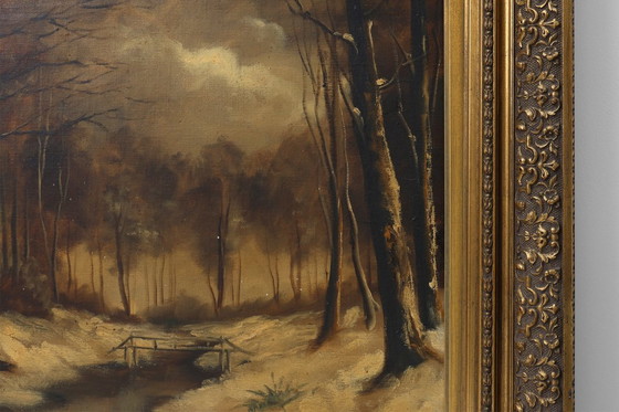 Image 1 of Ölgemälde „Winter in Flandern“ des niederländischen Künstlers Henri Wouters (1866-1935)