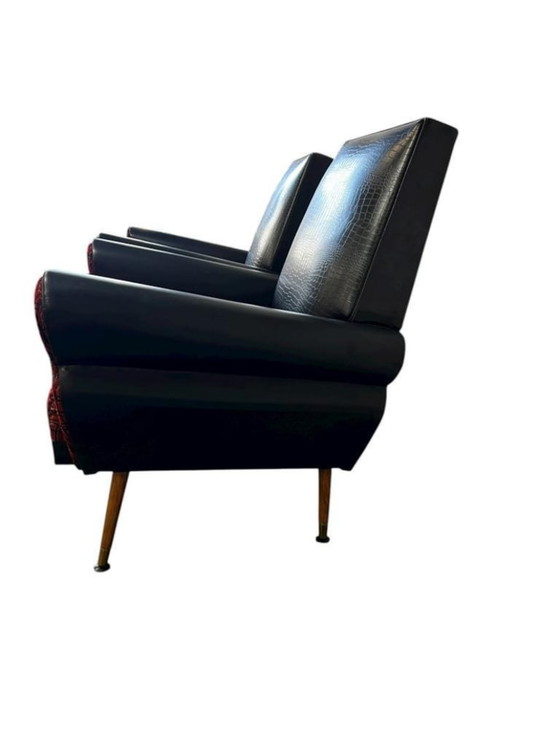 Image 1 of Set of 2 vintage black and red armchairs / seats / single seats
