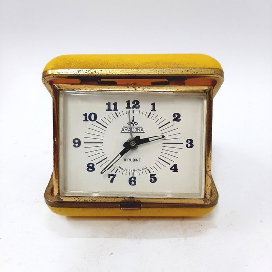 Image 1 of Vintage Rare Travel Mechanical Alarm Clock Aradora, 8 Ruby Jewels