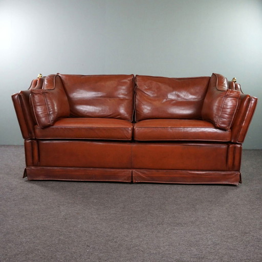 Banquette château 2 places en cuir de vachette couleur cognac