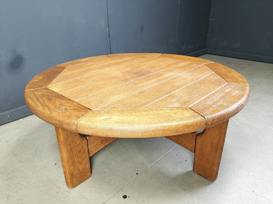 Image 1 of Danish round oak coffee table, 1960s