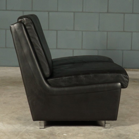 Image 1 of Conjunto de sofás de cuero negro de mediados de siglo (años 60)