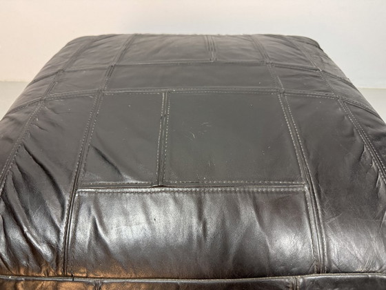 Image 1 of High Quality Big Black Patched Leather Pouf in Style of De Sede, 1960s.