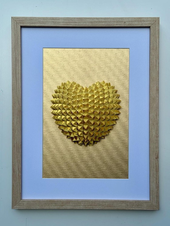 Image 1 of 3D Geometric Heart Wall Art – Gold Heart