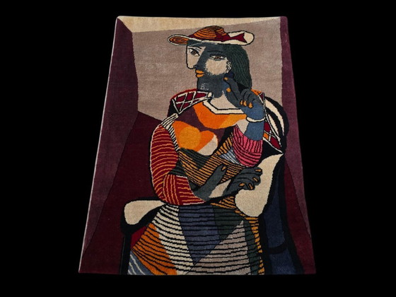 Alfombra de lana anudada a mano inspirada en María Teresa de Picasso – Base de algodón policromado (104x79cm) (photo 4 of 9)