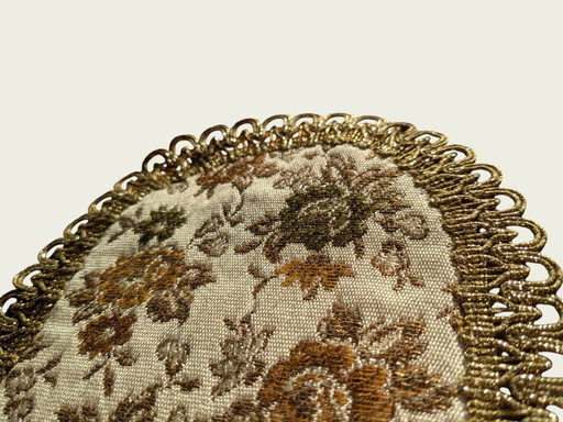 Vintage placemat with green & orange flowers – gold-colored border