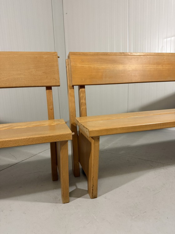 Image 1 of XL Modernist solid beech wood bench 1960s