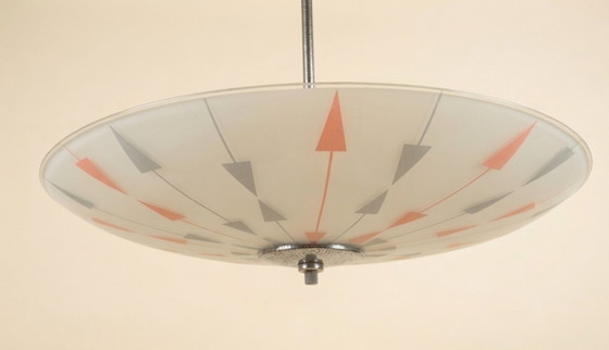 Image 1 of Vintage Czech Brussels Style Pendant Lamp – Atomic Arrow Glass – Žukov, 1960s