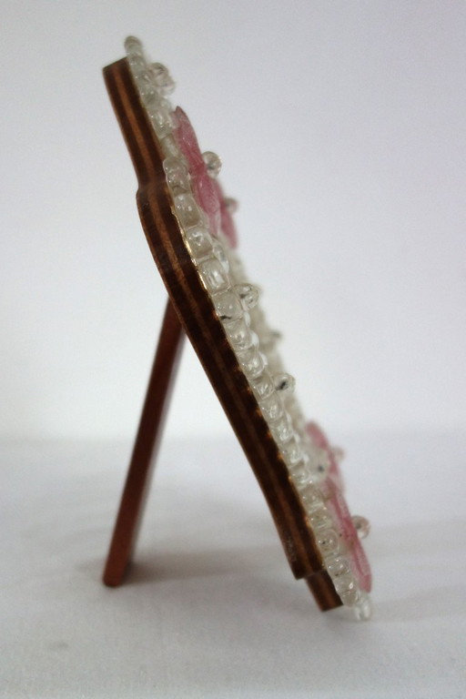 Venetian mirror, in Murano blown glass, with floral and beaded motifs