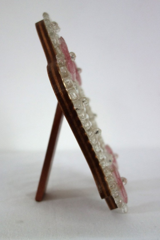 Image 1 of Specchio veneziano, in vetro soffiato di Murano, con motivi floreali e perline