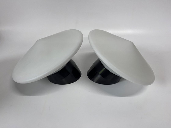 Image 1 of 2x RAAK discus Mid Century wandlamp wit opaalglas bakelieten armatuur model B1410