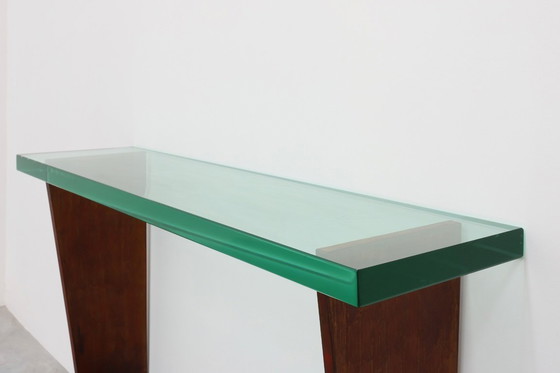 Image 1 of Sculpturale Franse Art Deco consoletafel met glazen blad, circa 1925