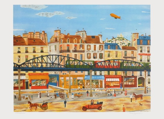 Image 1 of Dan GANDRE Parigi - Le métro aérien Litografia firmata 1985