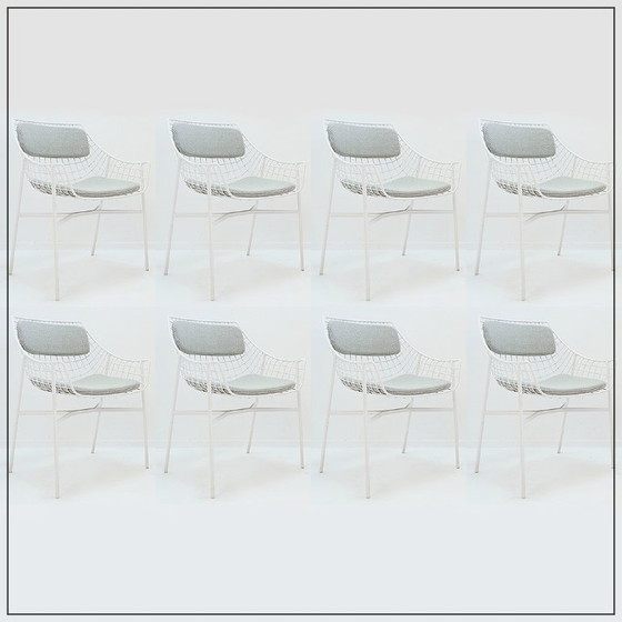 Image 1 of Set van 8 moderne witgelakte stalen fauteuils