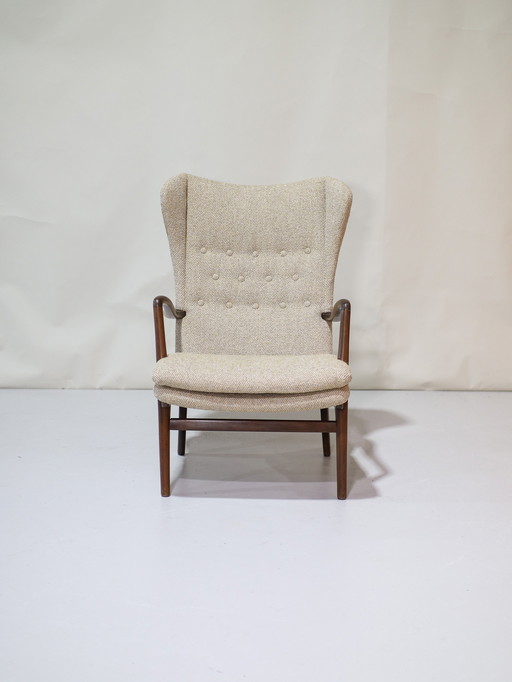 Oorfauteuil Deens Vintage Armstoel Beige Geel Wol