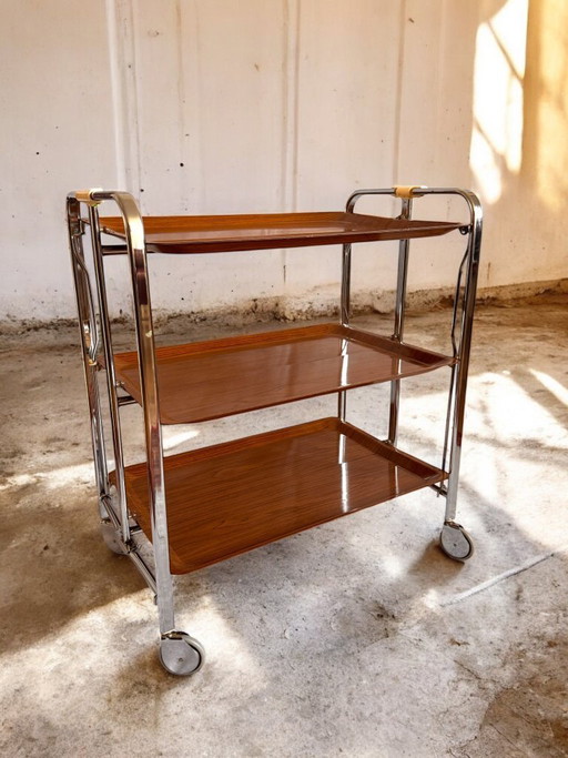 Raro carrello bar pieghevole a 3 livelli Bremshey Gerlinol Dinett – Germania anni '70