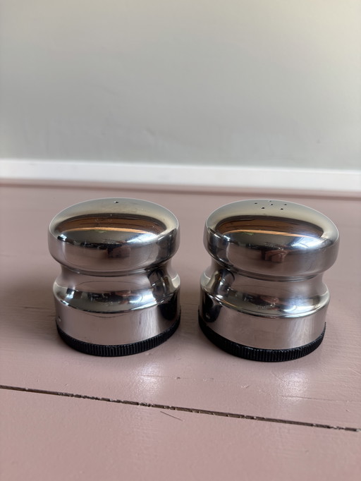 Vintage, stainless steel, salt and pepper shakers