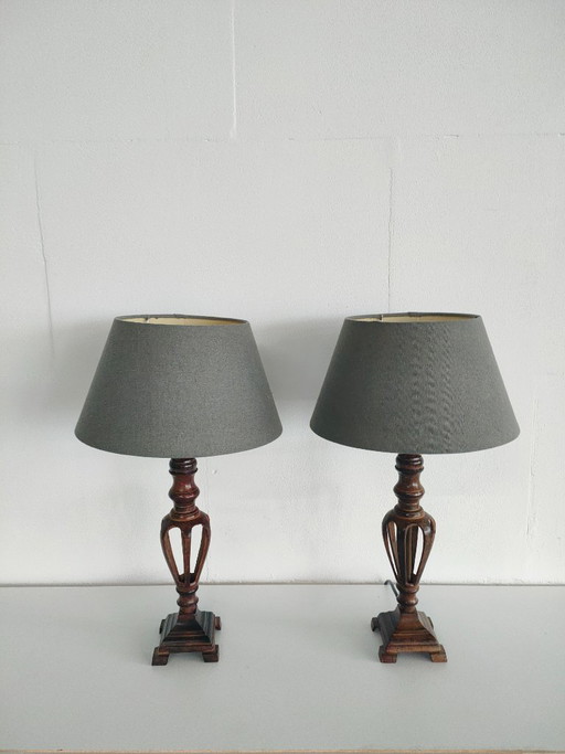 Set of 2 Luxury (Neo) Classic Victorian Revival Column Lamps with Openwork Cage Effect – Warm Bronze/Metal – tafellampen