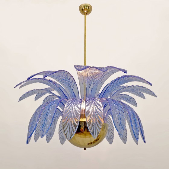Image 1 of Mid-Century Modern Palm Leaves Big Chandelier Murano Glass and Brass