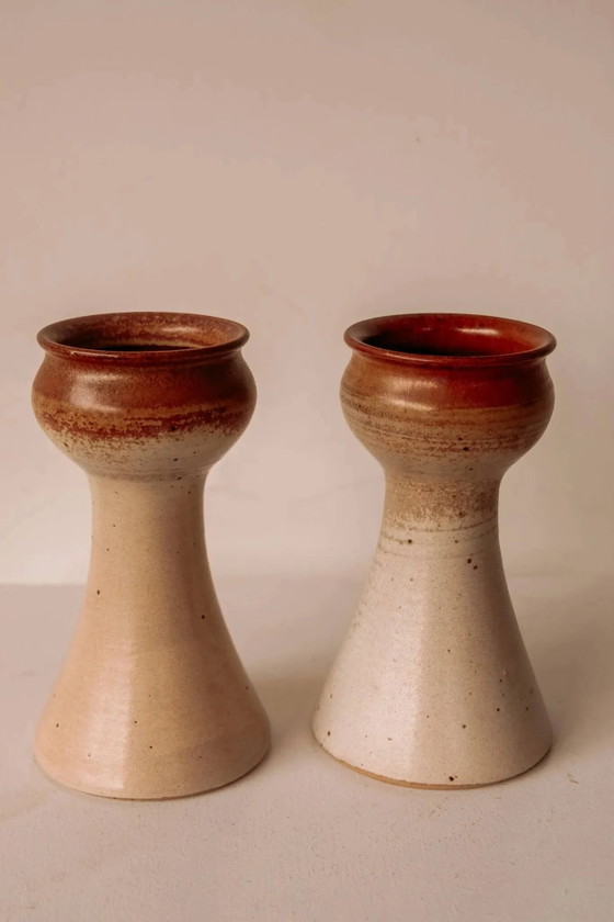 Pair of ceramic candle holders by Gunni Nordstrøm, Denmark, 1960s., Porcelain, Beige, Vintage (photo 7 of 8)