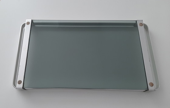 Image 1 of Bandeja MB Italy, vidrio ahumado de mediados de siglo y aluminio.