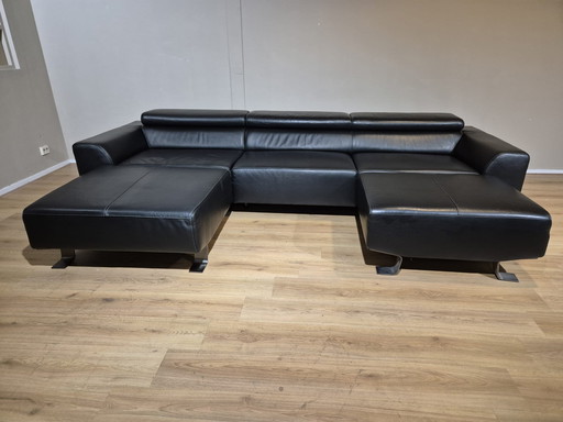 Leandro Ecksofa - Schwarz - Leder - Verstellbar - Italienisch