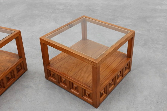 Image 1 of Paire de tables basses carrées Biosca en pin, Espagne, années 1960