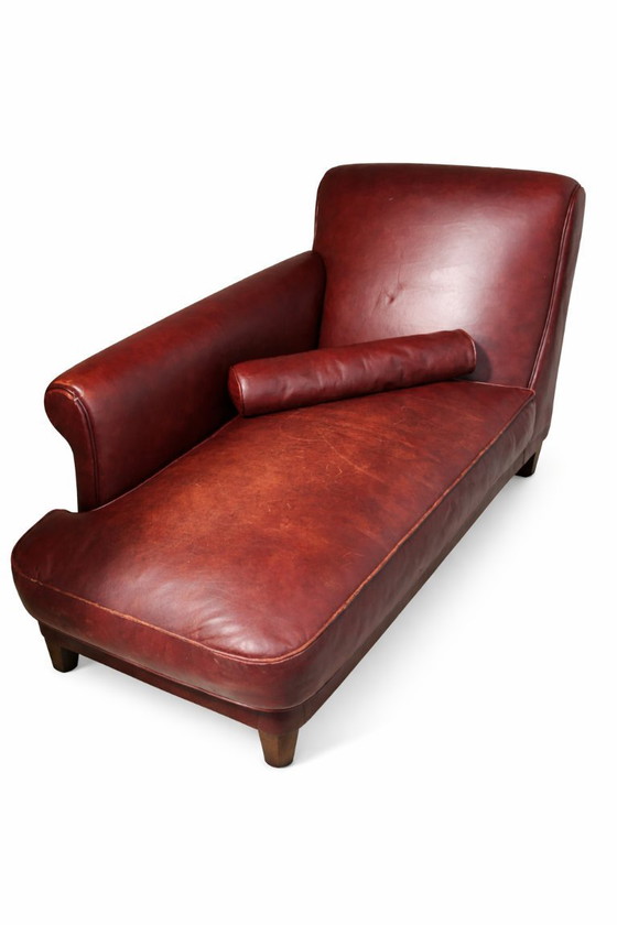 Image 1 of Vintage Leather Chaise Longue – Oxblood Mid Century Club Style
