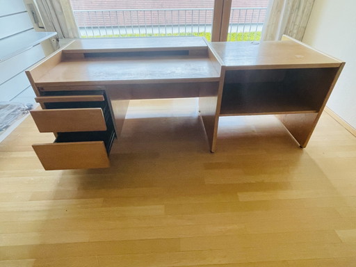 Vintage Colorgan Design Schreibtisch – Eichenfurnier – Solide - Belgisches Design