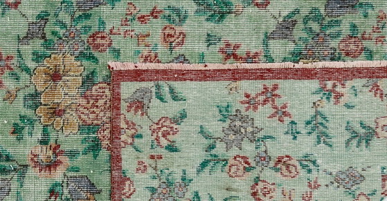 Tappeto turco vintage Oushak 230 × 123 cm – Tappeto in lana tessuto a mano con motivo floreale a rose (photo 10 of 10)