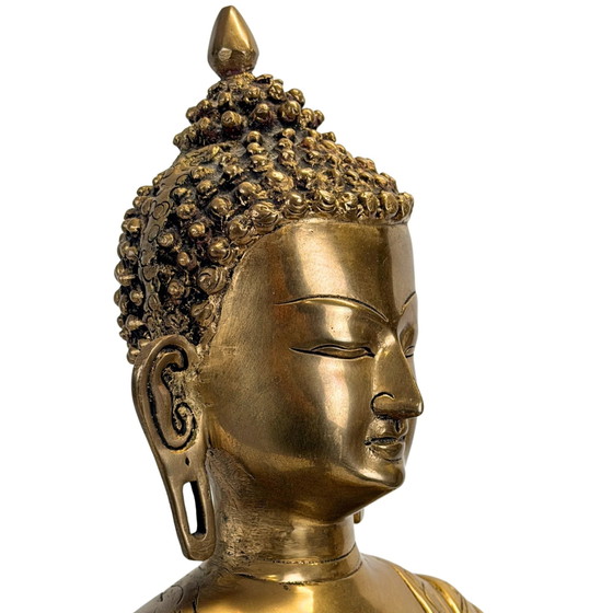 Antiek Tibetaans-Himalaya Shakyamuni Boeddha Brons – 17e/18e Eeuw – 56 cm – Beeldhouwkunst, Bronze, Brass (photo 5 of 11)