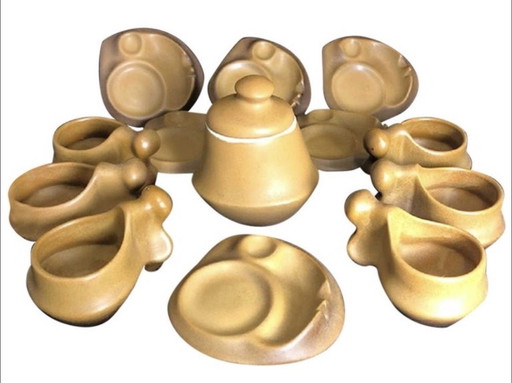 mid-century modern tableware from the Faianta Sighişoara ceramics workshop, Transylvania (Romania), circa 1970