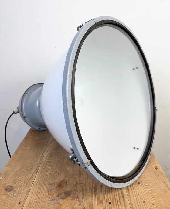 Image 1 of Große weiße Emaille-Industrielampe mit Klarglasabdeckung von Elektrosvit