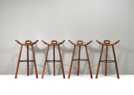 4x Oak Barstools in the style of Sergio Rodrigues 1970's