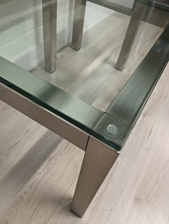Image 1 of Beistelltische aus Edelstahl, dickes Glas, sehr schwer