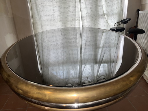 Exclusive Table à manger Vintage - Verre fumé & laiton, 1970s