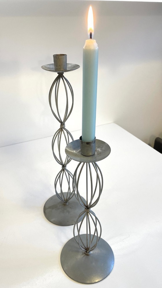 Image 1 of Portacandele geometrici, metallo grigio patinato