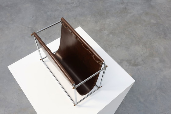 Image 1 of Vintage tijdschriftenrek in chroom en kunstleer, Frankrijk 1960